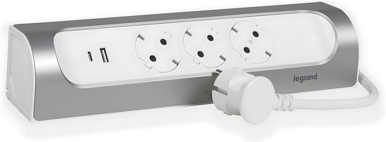 Foto: Legrand 90 monteerbare contactdoos stekkerdoos verdeelstekker 3x2p randaarde nederland schuko usb a c hub verlengsnoer 1 meter aluminium