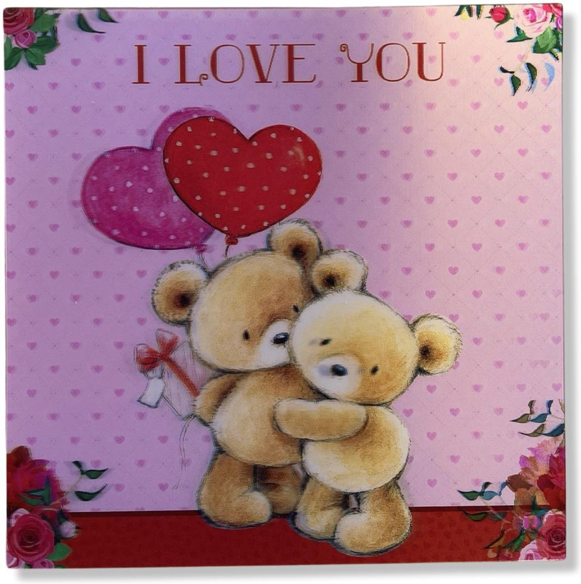 Luxe Valentijn 3D effect Wenskaart - I love you - 16x16cm