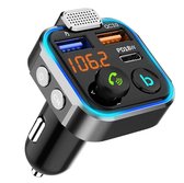 Transmetteur FM Bluetooth P5 - Chargeur de voiture - Kit voiture Bluetooth - Mains libres - Streaming de Musique - Charge Quick Bluetooth 5.0 et USB 3.0 - Appels mains libres - Chargement du téléphone - Commande vocale
