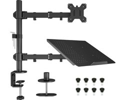 Monitor Arm met Laptop Stand voor 13-27'' LCD LED Schermen tot 15.6" Notebook, Kantelbaar, Draaibaar, Ergonomische Tafelstandaard Houder met Klem, VESA 75x75-100x100mm