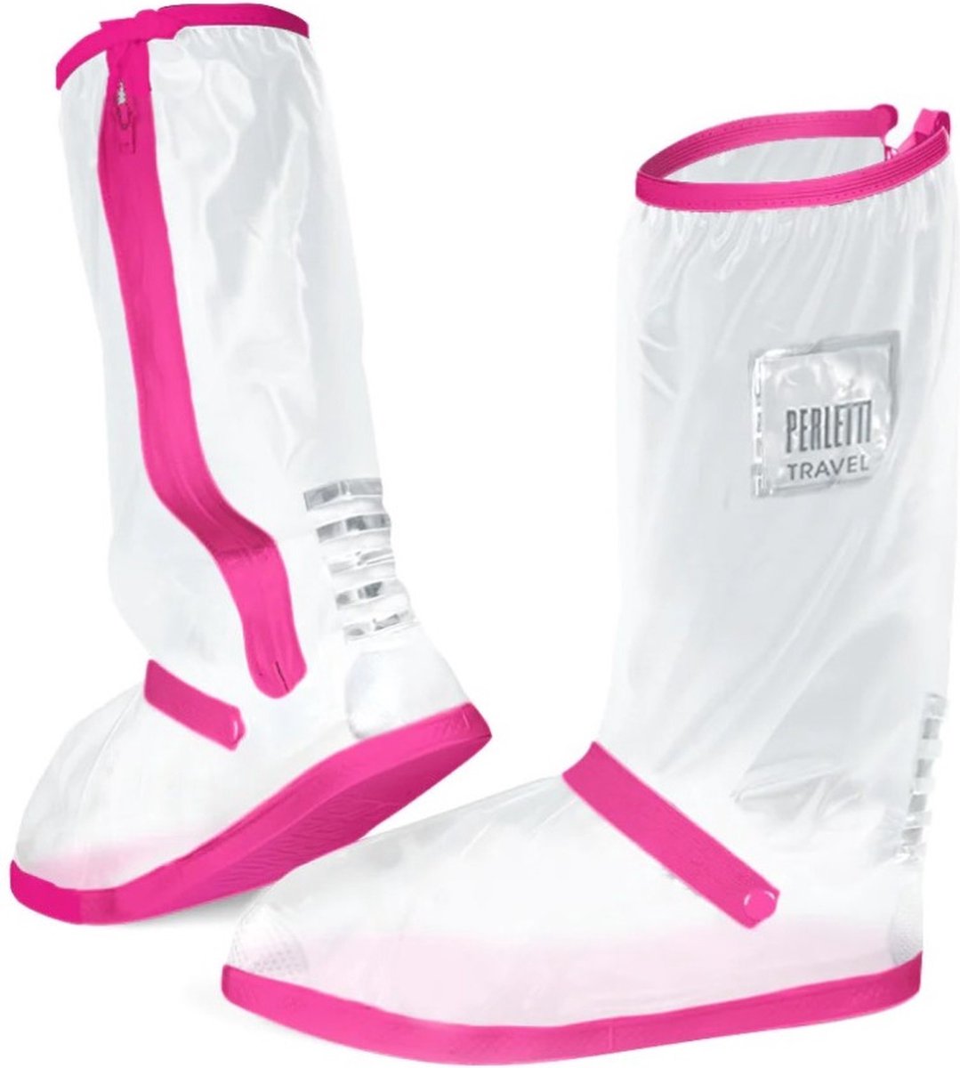 Semi transparante met roze band hoge regenoverschoenen (Shoe Cover) van Perletti XS