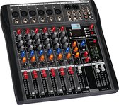 DX6 Professionele Mixer Sound Board Console 6 Kanaals Interface Digitale MP3-ingang 48V Fantoomvoeding Stereo DJ Studio FX Stalen Chassis, Bluetooth, USB Audio Mixer voor PC