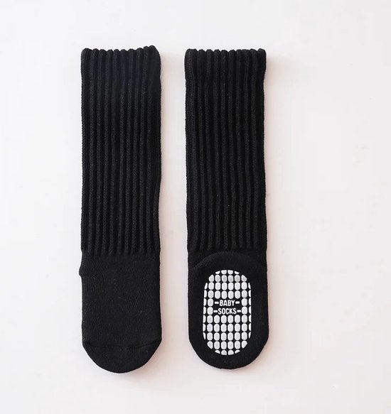Ychee - Anti slip Kinder Sokken - Kousen - Lange Sokken - Extra Grip - Veilig - Lopen - Spelen - Comfort - Stretch - Zwart - 1-3 jaar - Maat: Small