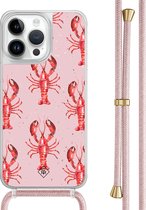 Casimoda® hoesje met rosegoud koord - Geschikt voor iPhone 13 Pro Max - Lobster - Afneembaar koord - TPU/polycarbonaat - Roze