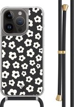 Casimoda® - Coque iPhone 14 Pro avec cordon noir - Fleurs rétro - Cordon détachable - TPU/polycarbonate