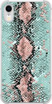 Casimoda® hoesje - Geschikt voor iPhone XR - Slangenprint pastel mint - Shockproof case - Extra sterk - TPU/polycarbonaat - Mint, Transparant