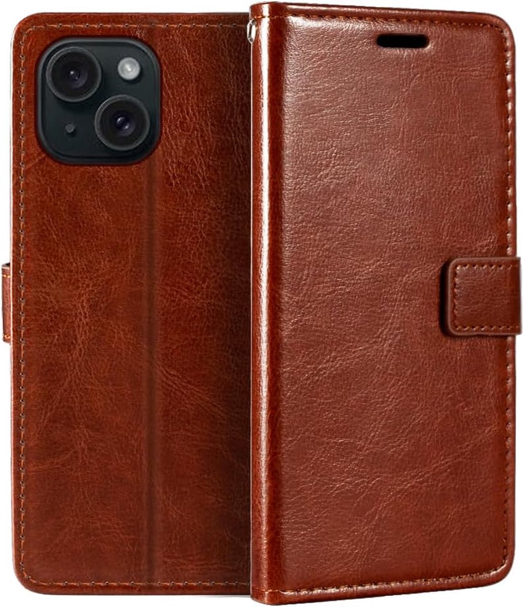 Portemonnee Book Case Hoesje Geschikt voor: iPhone 15 Plus - Bruin