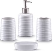 Zeller Badkamer/toilet accessoires set 4-delig - keramiek - wit - wave relief