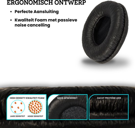 Zwarte oorkussens met textuur en details van schuim en mesh stof.