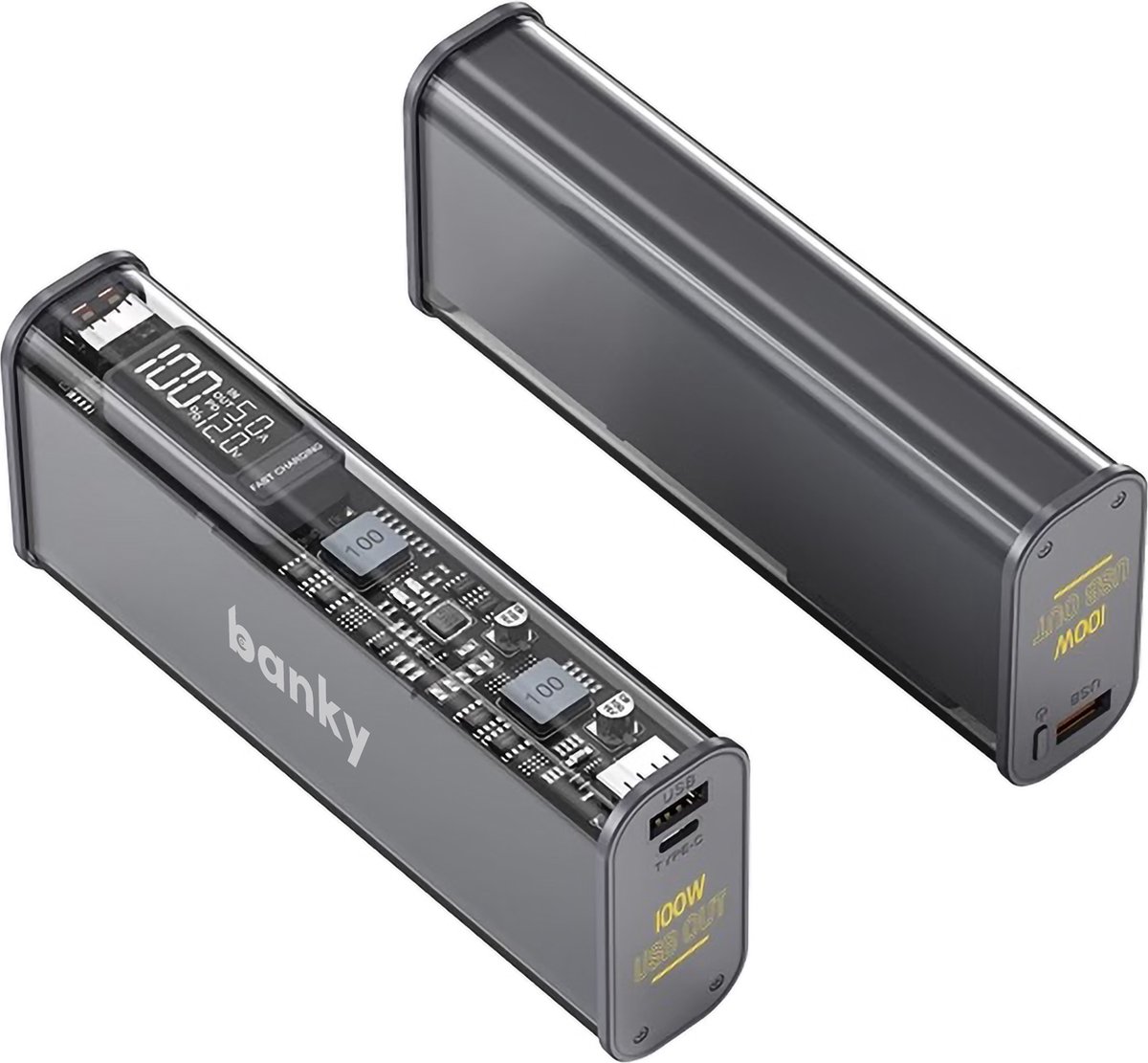 Banky - 100W Laptop Powerbank - 20.000 mAh - Extra krachtig Met Display & PD Fast Charge | USB-C & USB-A | Geschikt voor Laptops, MacBooks, Tablets en Smartphones
