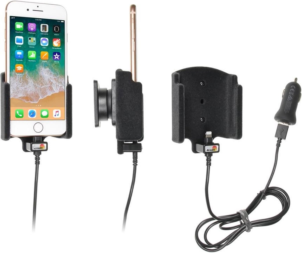 Brodit houder geschikt voor Apple iPhone 8 / SE 2e Generatie 2020 Actieve houder met 12V USB plug (Gestoffeerd) - Brodit