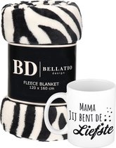 Cadeau moeder set - Fleece plaid/deken zebra print met Mama jij bent de liefste mok - Mama ontspanning cadeau kerst, moederdag, verjaardag