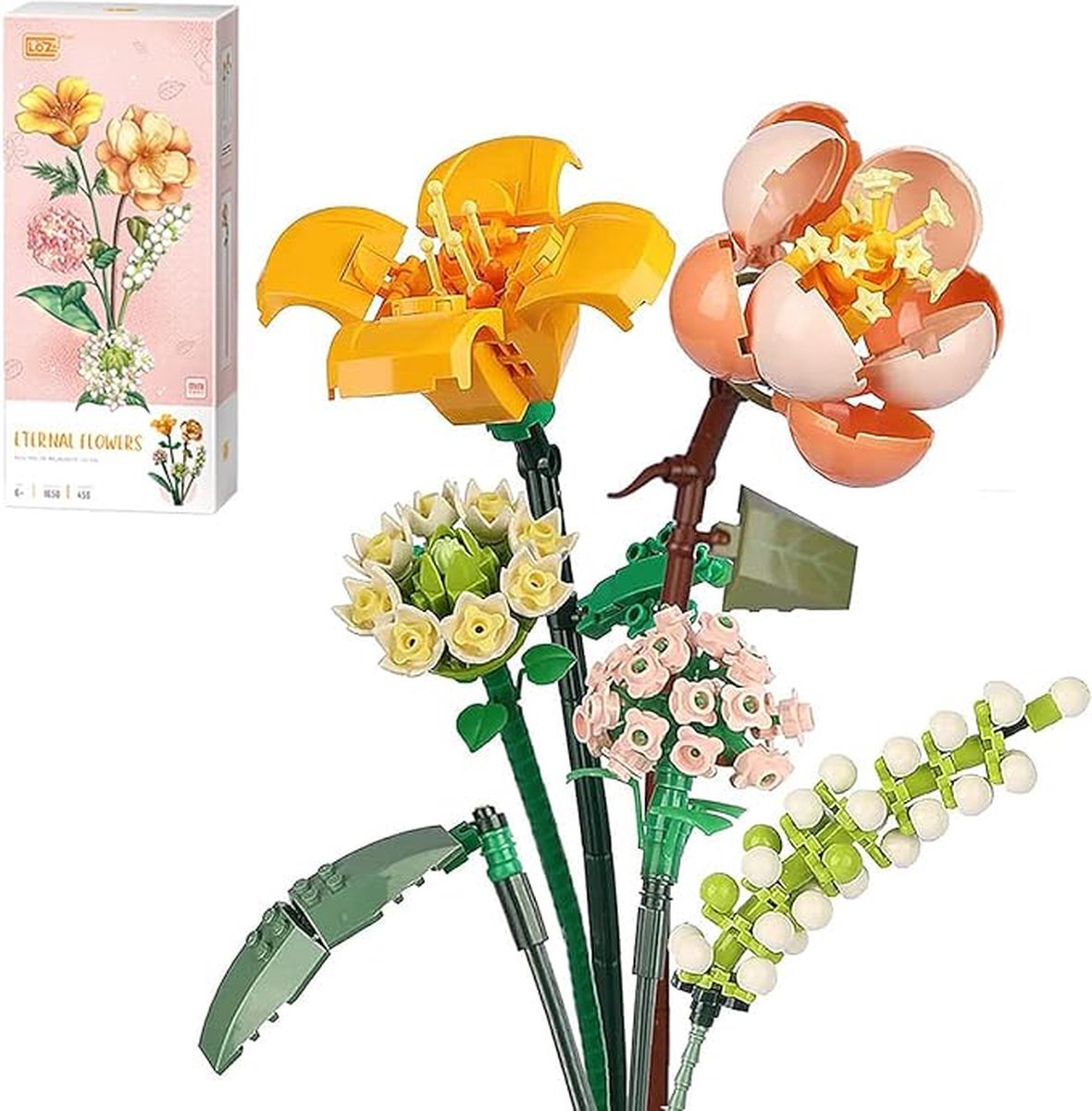 SHOP YOLO-lego bloemen-Bouwset met mini blokjes voor boeket bloemen-kunstbloemen-creatieve botanische collectie met 568 stuks-cadeau voor meisjes