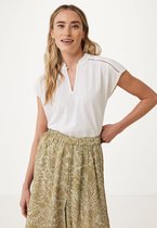 Ruffle Neck Blouse In Dobby Dames - Off White - Maat L
