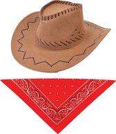 Carnaval verkleed hoed voor een cowboy - bruin - polyester - heren/dames incl. bandana