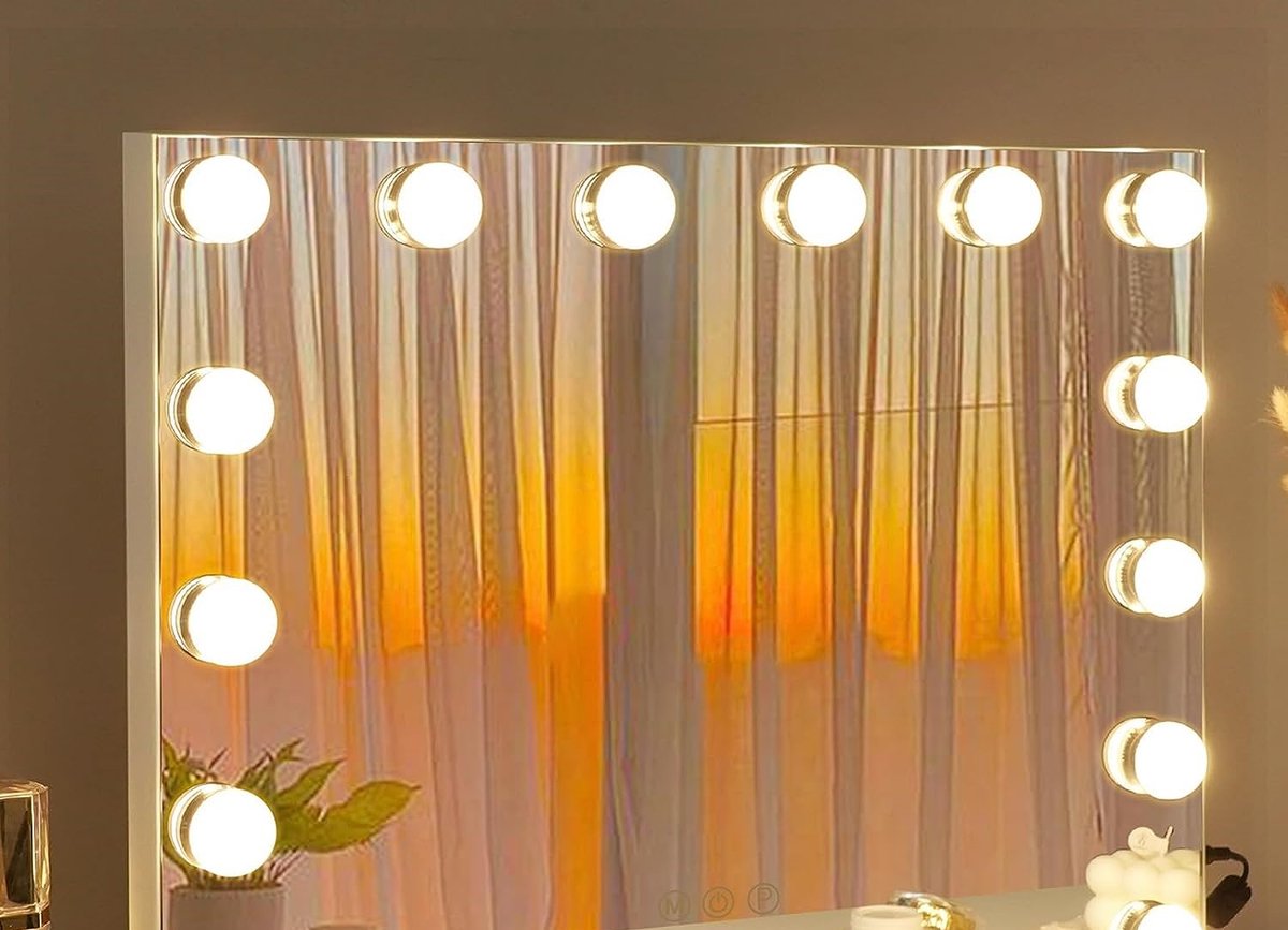 Hollywood Spiegel met Verlichting 14 Dimmer LED Lampen Make up Spiegel met Verlichting 3 Lichtstanden Hollywood Spiegel met Verlichting Hollywood Vanity Mirror with Lights Wit 50x42cm