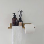 Qstiel Qumi rechts goud - Toiletrolhouder - WC Rolhouder - Toiletpapier houder met plankje - Handdoekhouder - Goud - Anodic Gold Axalta