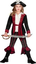 Wilbers & Wilbers - Piraat & Viking Kostuum - Brute Piraat Praatgraag - Meisje - Rood, Zwart - Maat 140 - Carnavalskleding - Verkleedkleding