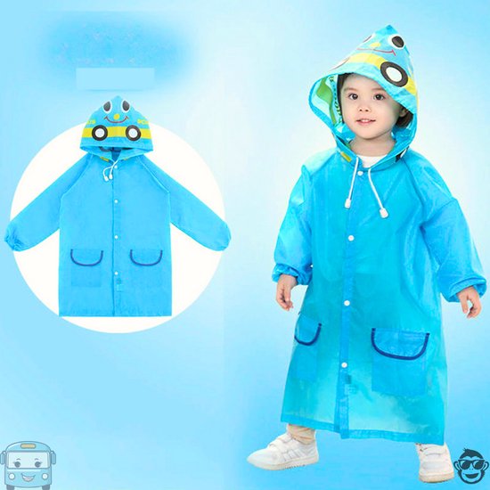 Regenjas / Poncho Schattige Blauwe Bus voor kinderen 2-6 jaar (maat 120) | BoefieBoef | Polyester - regenponcho – regenpak – jas – regen – knutseljas – verkleedkleding – auto – blauw – 1 maat - kind - peuter - kleuter - carnaval