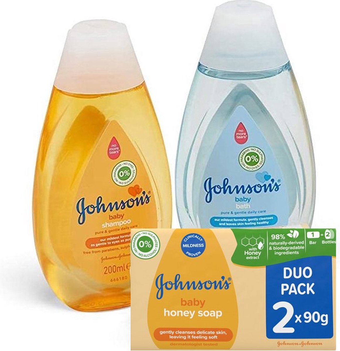 Goedkoopste Johnson's Babypakket - Shampoo / Babybad / Honey creme zeep - Voordeelverpakking