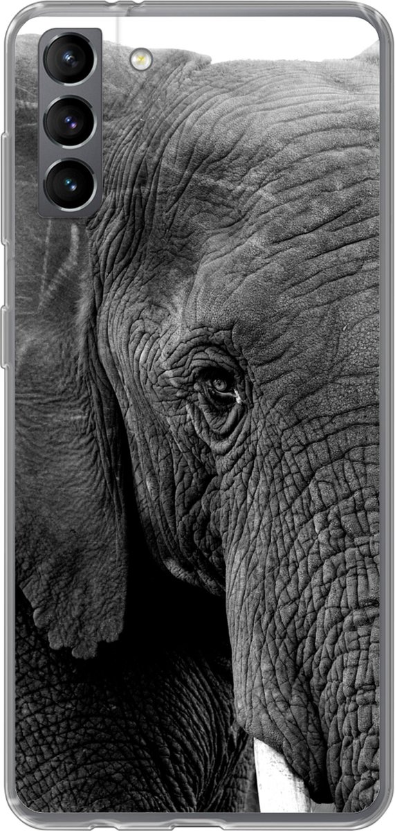 Telefoonhoesje Geschikt voor Samsung Galaxy S21 Plus hoesje - Olifant - Dieren - Zwart - Wit - Natuur - Siliconen Telefoonhoesje Telefoonhoesje