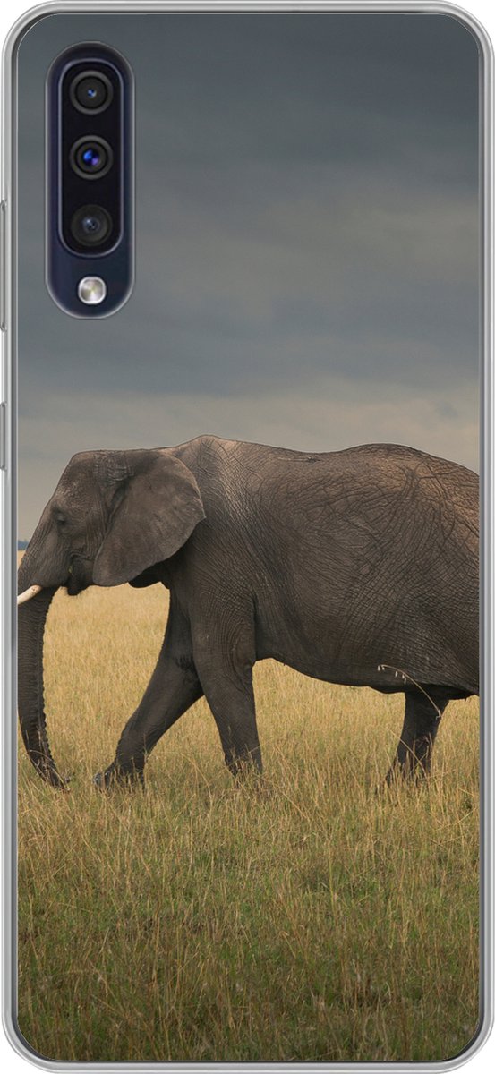 Geschikt voor Samsung Galaxy A50 hoesje - Olifant - Savanne - Dieren - Natuur - Siliconen Telefoonhoesje