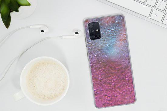 Telefoonhoesje Geschikt voor Samsung Galaxy A51 5G hoesje - Roze - Glitter - Abstract - Design - Blauw - Siliconen Telefoonhoesje Telefoonhoesje