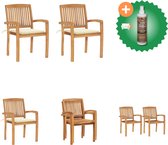 vidaXL Chaises de jardin 2 pcs avec coussins crème Chaise de jardin en bois de teck massif avec nettoyant et rafraîchisseur pour bois