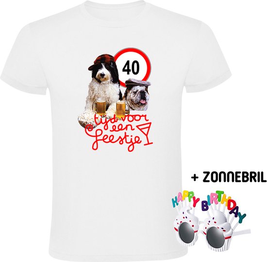 40 Jaar Tijd voor een Feestje Heren T-shirt - Inclusief Happy Birthday zonnebril - 40e verjaardag - shirt - jarig