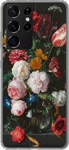 Geschikt voor Samsung Galaxy S21 Ultra hoesje - Stilleven met bloemen in een glazen vaas - Schilderij van Jan Davidsz. de Heem - Siliconen Telefoonhoesje
