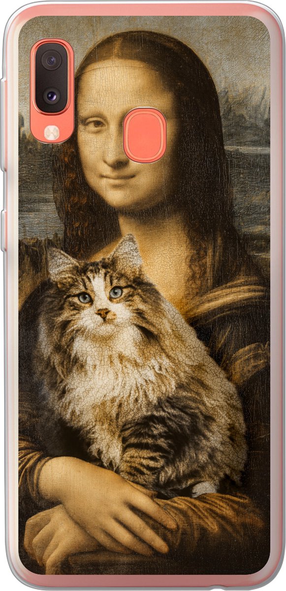 Telefoonhoesje Geschikt voor Samsung Galaxy A20e hoesje - Mona Lisa - Kat - Leonardo da Vinci - Vintage - Kunstwerk - Oude meesters - Schilderij - Siliconen Telefoonhoesje Telefoonhoesje