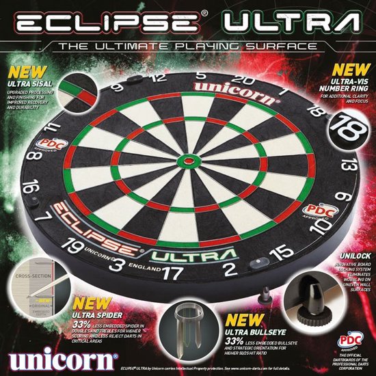 Unicorn Eclipse Ultra sisal dartbord - officiële PDC televisiedartbord - Unicorn