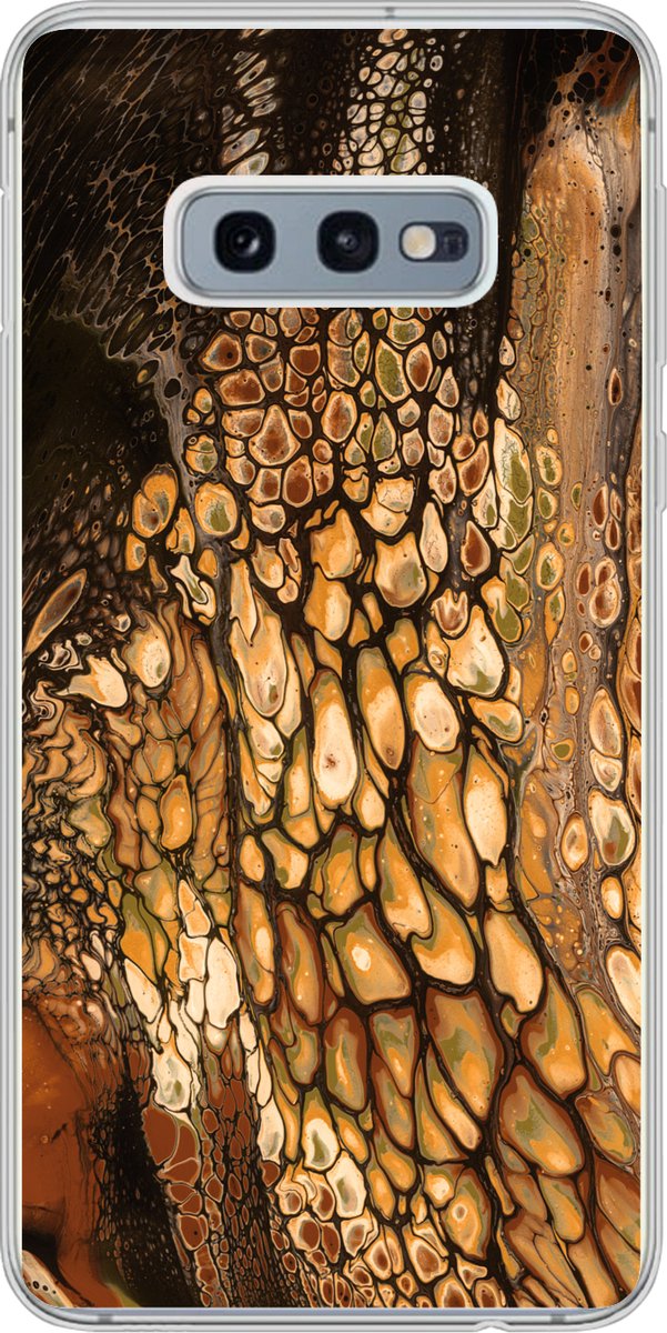 Telefoonhoesje Geschikt voor Samsung Galaxy S10e hoesje - Verf - Bruin - Pouring Paint - Siliconen Telefoonhoesje Telefoonhoesje