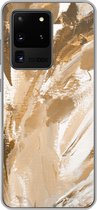 Geschikt voor Samsung Galaxy S20 Ultra hoesje - Verf - Goud - Beige - Siliconen Telefoonhoesje
