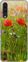 Geschikt voor Samsung Galaxy A50 hoesje - Lente - Bloemen - Rood - Klaproos - Gras - Groen - Siliconen Telefoonhoesje