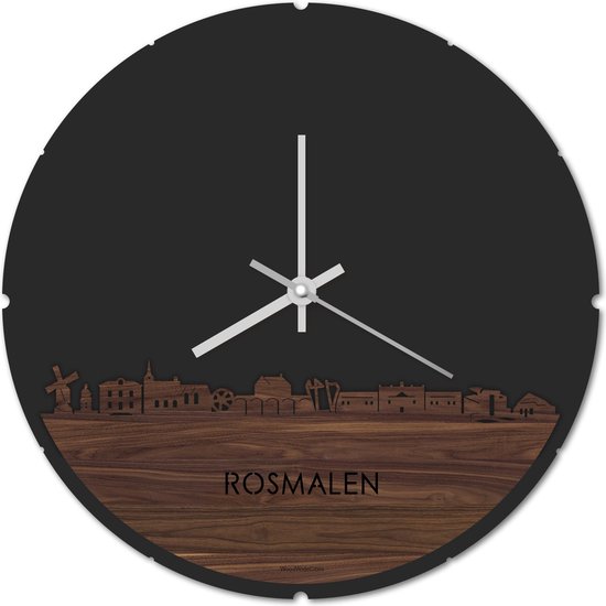 Skyline Klok Rond Rosmalen Notenhout - Ø 44 cm - Stil uurwerk - Wanddecoratie - Meer steden beschikbaar - Woonkamer idee - Woondecoratie - City Art - Steden kunst - Cadeau voor hem - Cadeau voor haar - Jubileum - Trouwerij - Housewarming -
