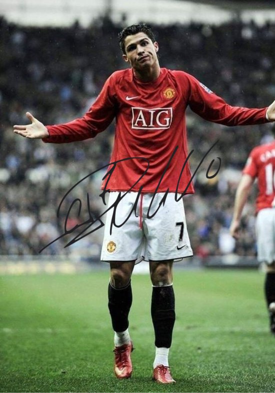 Cristiano Ronaldo CR7 Kunst - Gedrukte handtekening - 10 x 15 cm - In Klassiek Zwart Frame - Manchester United FC - Voetbal