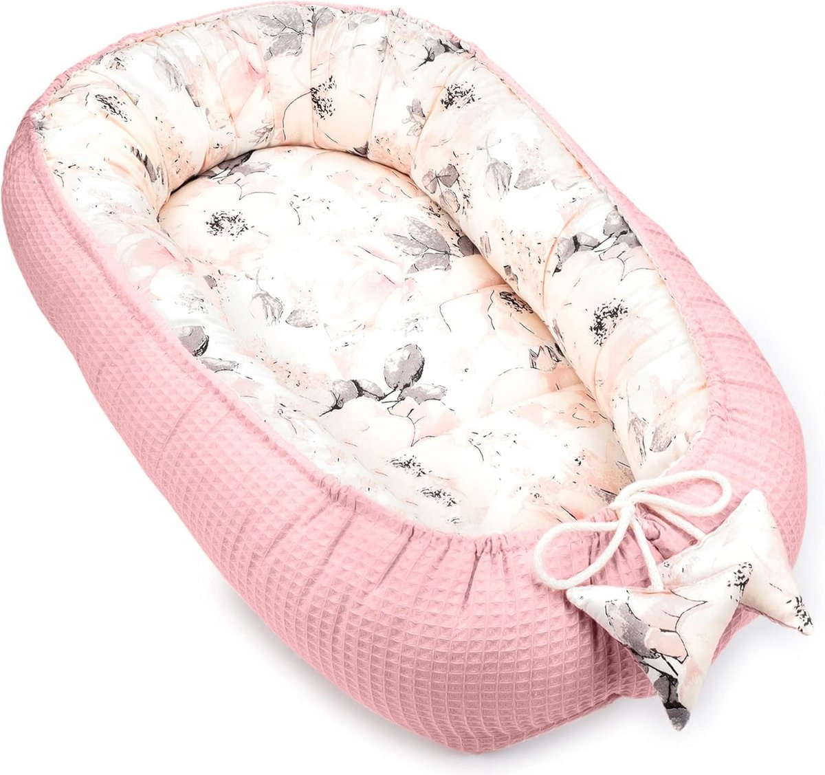 Babynest newborn baby bumper 90x50 cm - cocoon Handgemaakt dubbelzijdig katoen met babynest Uilen Grijs