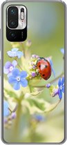 Geschikt voor Xiaomi Redmi Note 10 5G hoesje - Lieveheersbeestje - Bloem - Lente - Siliconen Telefoonhoesje