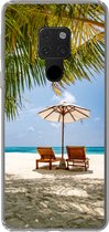 Geschikt voor Huawei P40 Lite hoesje - Strandstoel - Parasol - Palmboom - Siliconen Telefoonhoesje