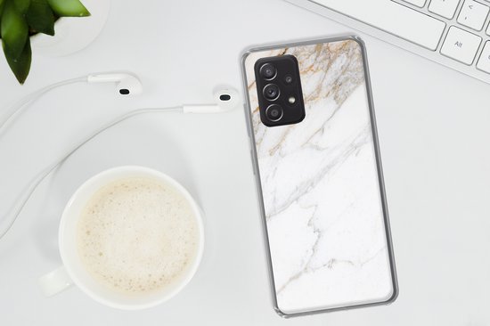Telefoonhoesje Geschikt voor Samsung Galaxy A53 5G hoesje - Marmer print - Steen - Wit - Goud - Marmer printlook - Steen - Luxe - Siliconen Telefoonhoesje Telefoonhoesje