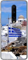 Geschikt voor OnePlus 7 Pro hoesje - Vlag van Griekenland tussen de witte huisjes - Siliconen Telefoonhoesje