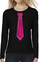 Bellatio Decorations Verkleed shirt voor dames - stropdas roze - zwart - carnaval - foute party S