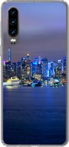 Geschikt voor Huawei P30 hoesje - New York - Skyline - Nacht - Siliconen Telefoonhoesje