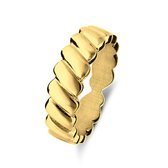 Lucardi Dames Stalen goldplated ring ribbels - Ring - Staal - Goudkleurig - 15 / 47 mm