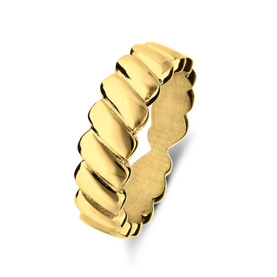 Lucardi Dames Stalen goldplated ring ribbels - Ring - Staal - Goudkleurig - 15 / 47 mm