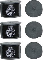 ORCQ Bear boxing handwraps 3 paar - Boks Wraps - Boksbandages - Kickboks bandage - 450cm Grijs