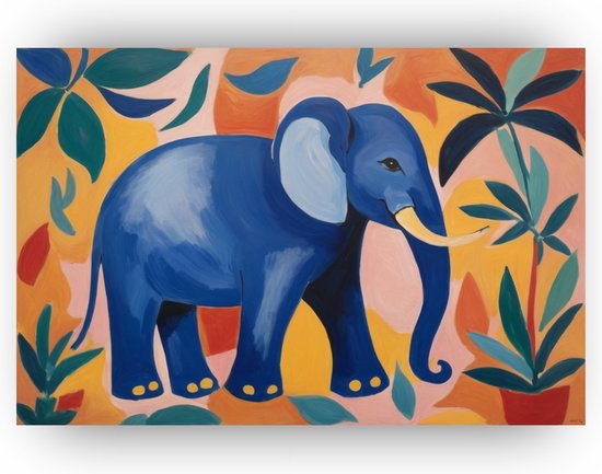 Henri Matisse olifant schilderij - Matisse glas schilderij - Schilderijen olifant - Woonkamer decoratie industrieel - Plexiglas - Slaapkamer wanddecoratie - 90 x 60 cm 5mm
