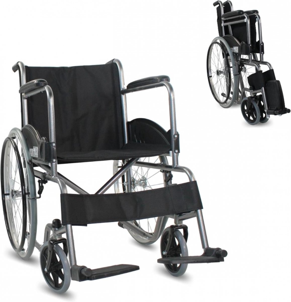 Goedkoopste Mobiclinic Alcazaba - Rolstoel - Opvouwbare rolstoel - Afneembare rugleuning en voetensteun - Staal - Grote wielen - 46 cm - Zwart