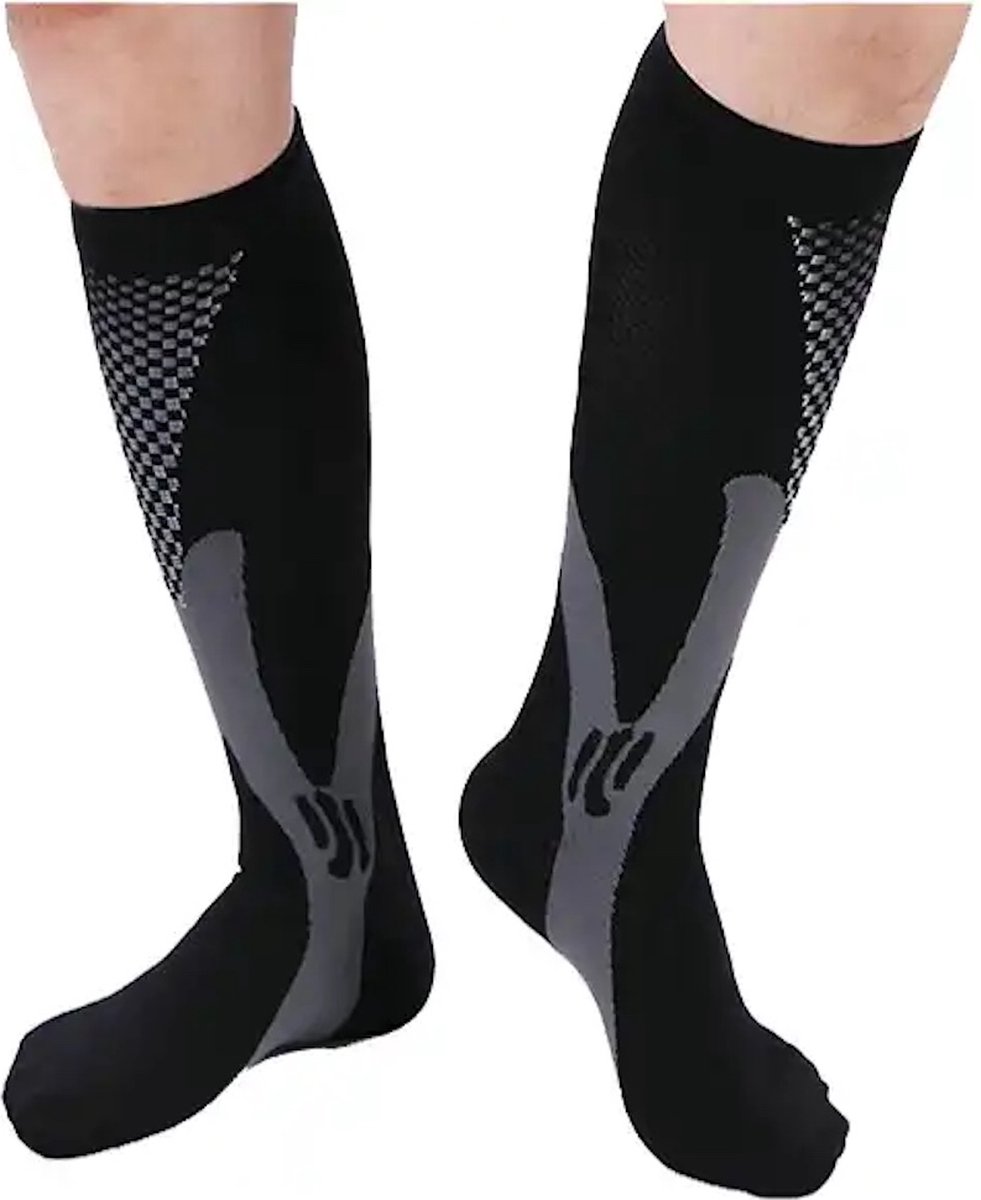 Chibaa - Unisex Compressie Kousen - Lange Sokken - Sporten - Outdoor - Voetbal - Wielrennen - Hardlopen - Reizen - 1 paar - Zwart - Maat: S/M